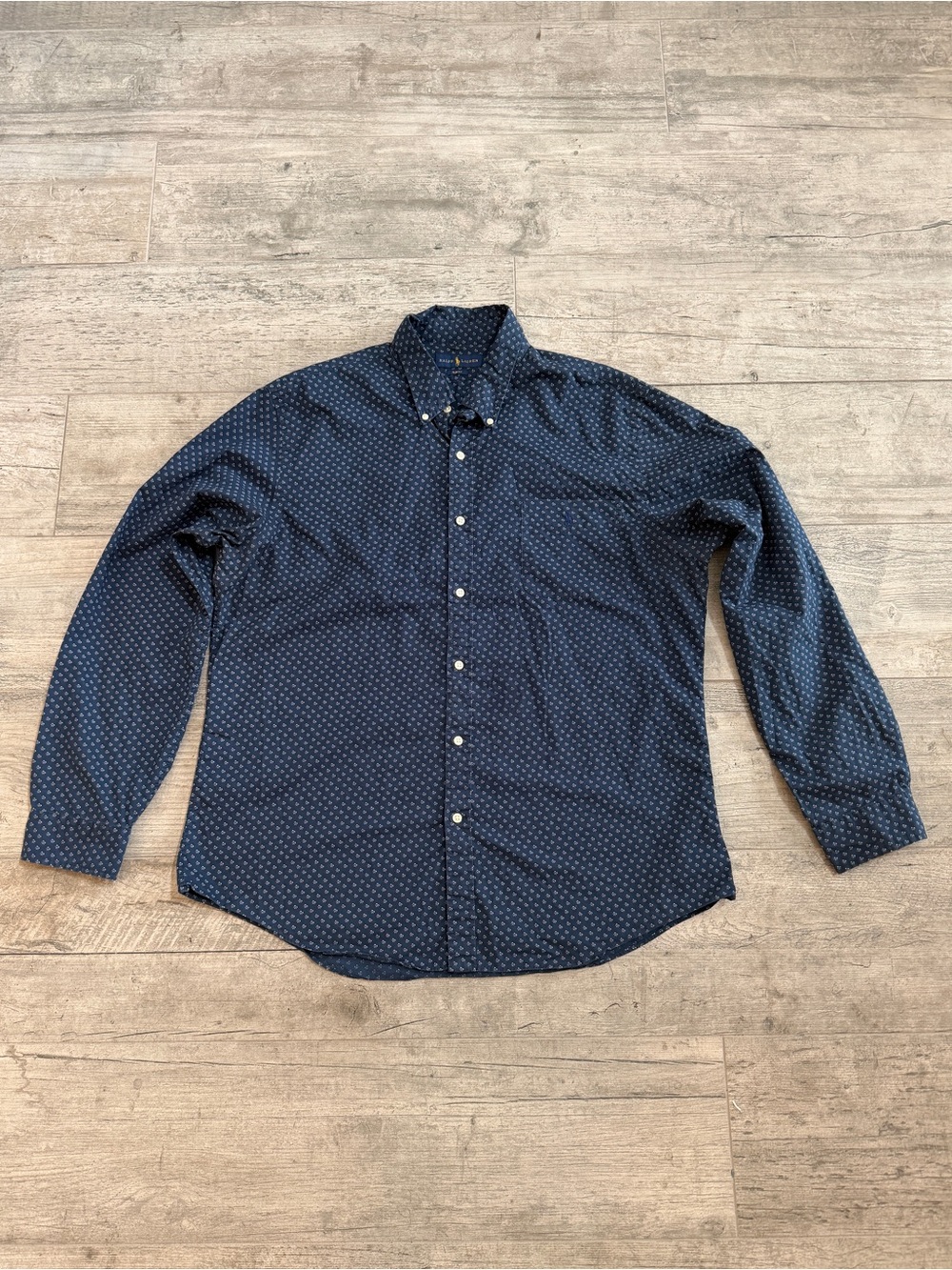 Ralph Lauren Classic Mens Floral Navy MicrodotPrint 100% Cotton ButtonDown Shirt